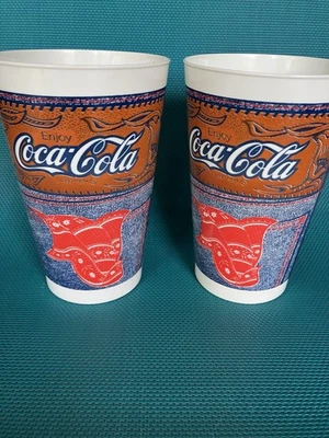 Coca Cola RAX ROAST BEEF Denim Jean Pocket Plastic Cups Lot of 2 - Image 1 of 2