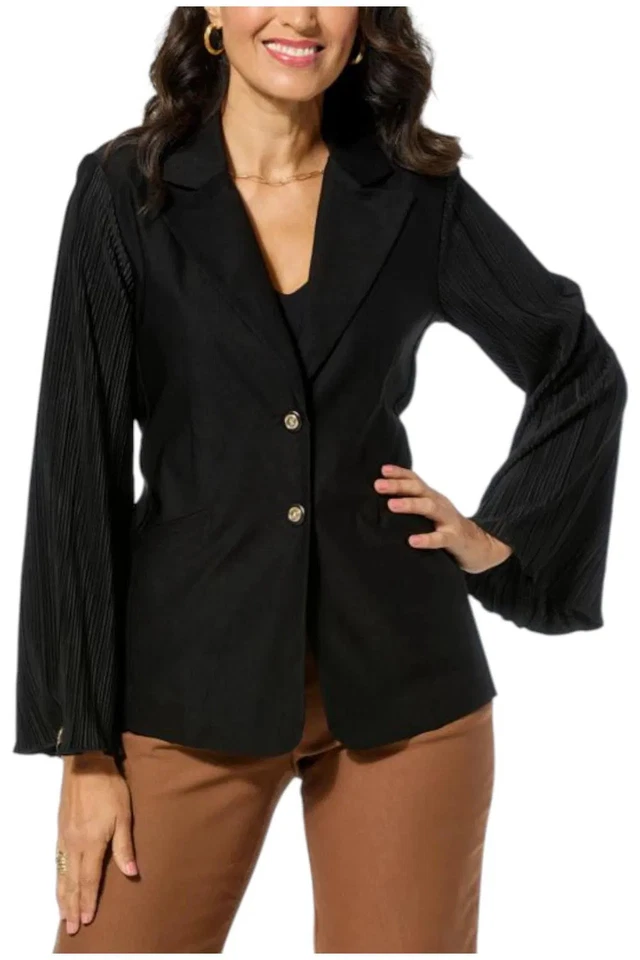 Blazer Antthony Plisado Para Mujer Manga Campana Ejecutivo Elastizado Negro Foto 1 de 1