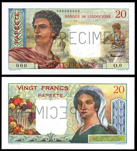 TAHITI 20 FRANCS (P21as) N.D. (1951) PROBEN UNC - Bild 1 von 1