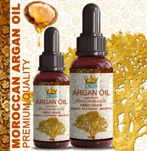 Organic Argan Oil 100% Cold Pressed Pure Virgin Vegan for Hair Beard & Skincare - Picture 1 of 6