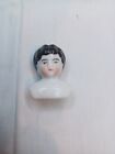 VINTAGE MINIATURE DOLL Head PORCELAIN  BLACK MOLDED HAIR PART