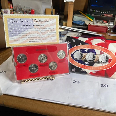 2001 Denver US State Quarters Set w/ Certificate & Box, 5 25-Cent Pieces - Image 1 of 4