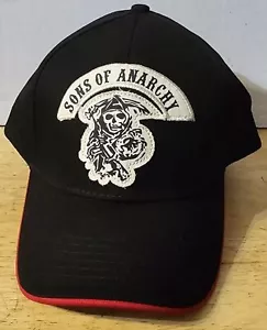 SAMCRO SONS OF ANARCHY GRIM REAPER BIKER ADJUSTABLE BASEBALL CAP ( BLACK & RED ) - Picture 1 of 3