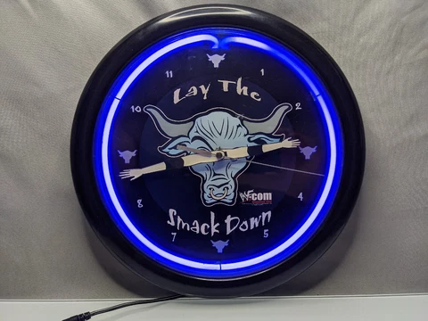 WWF Attitude Vintage Neon Quartz Clock 12" The Rock Lay the Smackdown Cover