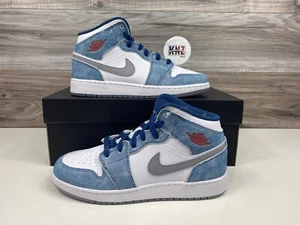 Nike Air Jordan 1 Mid SE GS French Blue White Grey Red | size 6 Y | DR6235 401 - Picture 1 of 11