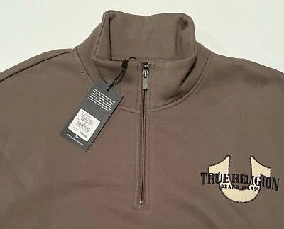 NUEVO CON ETIQUETAS TRUE RELIGION Pullover Para Hombres 1/4 Cremallera-Verde-M-Cuello Simulado Relajado-Valor $129.00 Foto 1 de 4