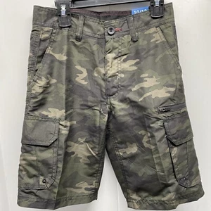 Boys 12 Burnside Traveler Cargo Contrast Zip Microfiber Shorts Camo Army Green - Picture 1 of 11
