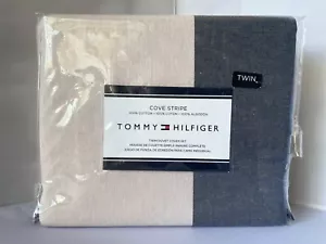 Tommy Hilfiger Twin Cotton Duvet Cover Set Cove Stripe Cream/Navy MSRP $220.00 - Picture 1 of 3