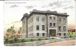POSTAL ARGENTINA KANSAS ESCUELA SECUNDARIA COLOREADA A MANO - Imagen 1 de 2