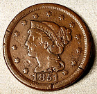 1851 Braided Hair Large Cent **Poss. Brothel Coin (see Rev.)