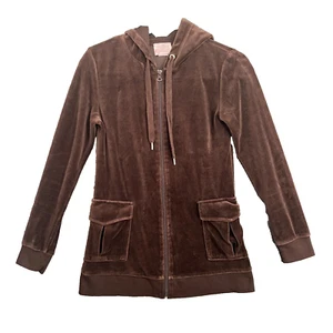 Sarah Johnson Track Jacket Womens Size S Brown Velour Long Longline Hoodie Y2K - Picture 1 of 9