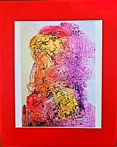 Surrealist impressionist pastel and ink drawing print- Lion of Victory
