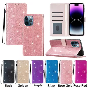 Fr iPhone 15 Pro Max 14 13 12 11 Flip Bling Glitter PU Leather Stand Wallet Case - Picture 1 of 61