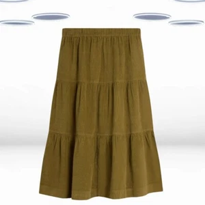 Ex White Stuff Women's Tiered Cord Skirt in Khaki Green - Picture 1 of 6
