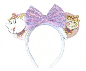 NEW Disney BEAUTY AND THE BEAST Mickey ears Mrs POTTS Headband CHIP Pink Purple - Picture 1 of 4