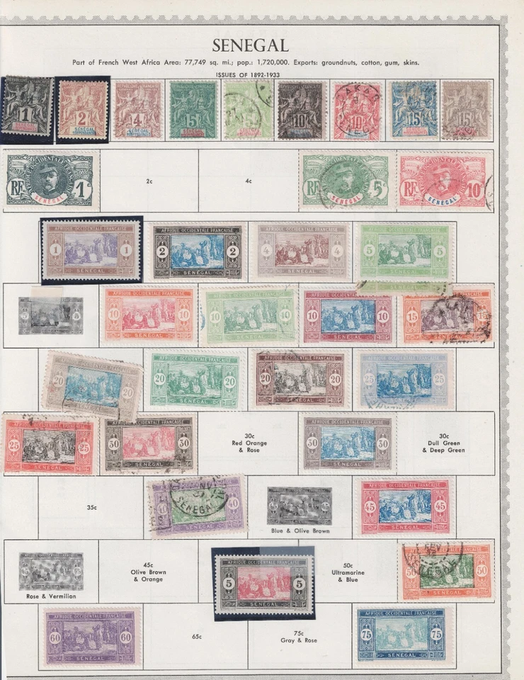 Senegal French Colonial scenes first stamps set on page 1892 -1933 MNH/LH/U AF - Image 1 of 1