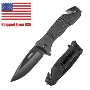 Army Spring AssistedOpen Tactical Rescue Folding Pocket Knife with Glass Breaker - Picture 1 of 9