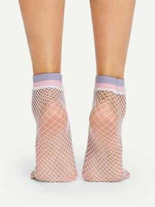 Womens Diamond Mesh Fishnet Ankle Socks O/S - Picture 1 of 12