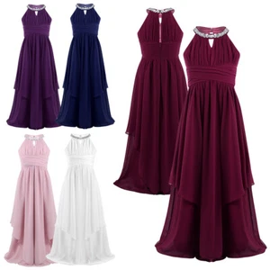 Flower Girls Dress Sequins Halter Chiffon Wedding Evening Prom Maxi Party Gowns - Picture 1 of 66