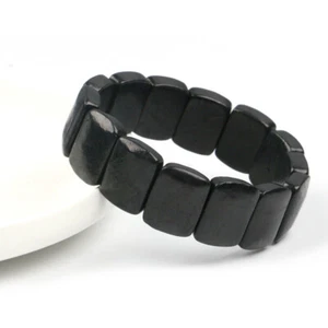 Shungite Flat Oval Bead Bracelet for EMF Protection Healing Fullerene - 18cm IC - Picture 1 of 2