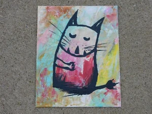 lustige Katze Original Acryl Gemälde signiert vom Künstler 8x10 - Bild 1 von 2