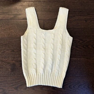 Gilet Maglione Vintage Bianco Avorio Grosso Cavo Darnknit Top Serbatoio Anni 80 Taglia S Acrilico - Foto 1 di 9