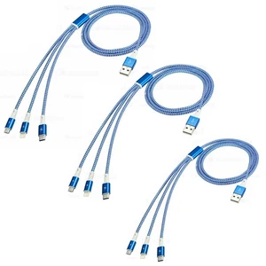 3PCS 3 in 1 Multi USB Cable Fast Charger Type C Lead For Samsung,iphone,Huawei - Picture 1 of 12