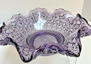 Fenton Art Glass Purple Hand Blown Ruffled Art Glass Bowl 10.5" Wide Large - Picture 1 of 8
