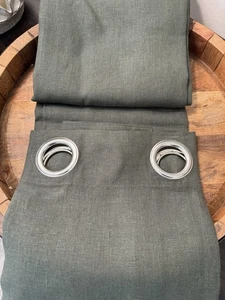 West Elm European Flax Linen Curtain Panel 48x84 Dark Olive Green Chrome Grommet - Picture 1 of 8
