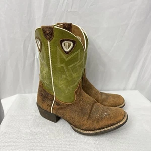 Ariat Boot Youth Size 5.5 Charger Green Western Style Square Toe Cowboy - Picture 1 of 10
