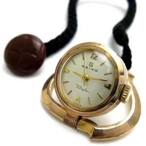 Seiko Watch Purple Pocket Watch Antique Rare SEIKO Pink Gold S Mark - Picture 1 of 7