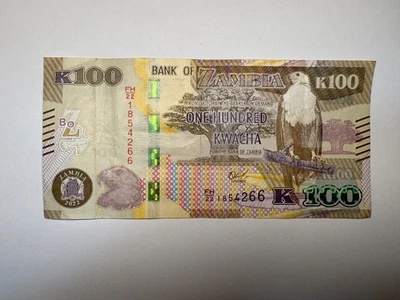 Billete Circulado Zambia 100 Kwacha 2022 Muy Buen Estado Moneda Mundial Foto 1 de 2