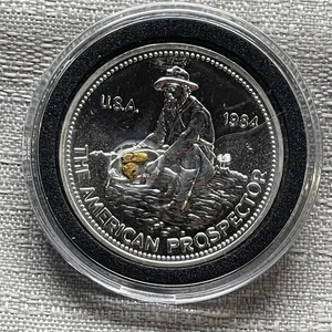1984 Engelhard 1 Oz Silber American Prospector mit natürlichem Goldnugget - Bild 1 von 10