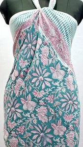Light Blue Sarong Pareo for Women Floral Beach Wrap Dress Bikini Cover Up Indian - Picture 1 of 6