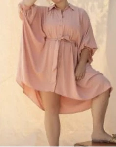 ELOQUII Cape Shirt Dress w/Belt Size 14/16 Full Button Front Bohemian Feminine - Picture 1 of 22