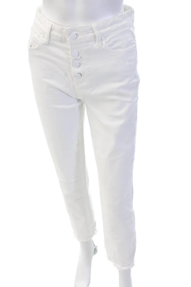 Pantalones de mezclilla recortados Paige para mujer blancos Boyfriend 98 % algodón 2 % elastano talla 26 Foto 1 de 4