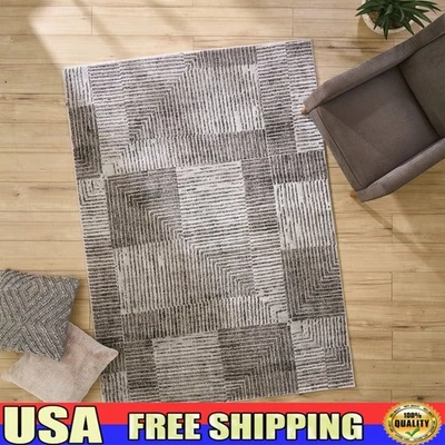 Grey High-Low Indoor Area Rug Square Geo Pattern Stain Resistant Plush Carpet US - Image 1 of 4