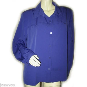 Camisa Top Vintage Años 80 90 Para Mujer Con Botones Talla 18 Manga Larga Bolsillos Azul Cobalto - Imagen 1 de 12