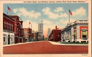 Postkarte Postamt Michigan Avenue Battle Creek Michigan Leinen unbesendet - Bild 1 von 2