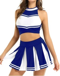 2Pcs Women Cheer Leader Costume Schoolgirls Uniform Crop Top with Mini Skirt - Picture 1 of 72