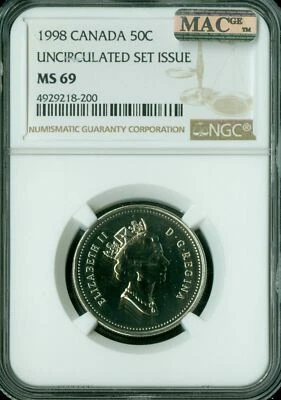 1998 W CANADA 50 CENTS NGC MS69 MAC FINEST GRADED SPOTLESS * - Image 1 of 2
