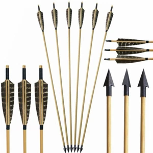 Flechas de madera hechas a mano 5"" pluma natural flecha levas tiro con arco arco tiro largo - Imagen 1 de 14