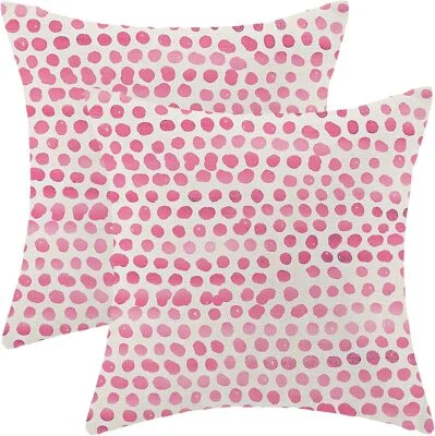 Preppy Pillow Covers 18x18 Inch Set of 2 Pink Polka Dot Boho Decorative - Image 1 of 4