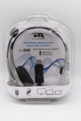 Cyber Acoustics AC-840 USB Mono Internet Communications Headset with Boom Mic  - Image 1 of 2