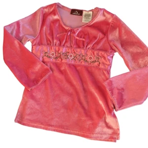 Vintage girls Jordache pink velour floral embroidered top size 7 - Picture 1 of 8