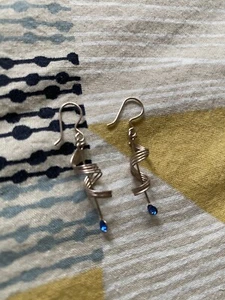 Silber Damen Tropfen Spirale Ohrringe Unikat Vintage Retro Aqua Türkis - Bild 1 von 1