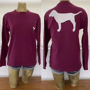 T-shirt Victoria's Secret ROSA bordeaux manica lunga logo grande - Foto 1 di 7