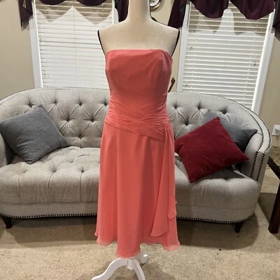 Vestido Jasmine B2 Formal Sin Tirantes Rosa Melocotón Elegante Cintura Faja Gasa Talla 10 Foto 1 de 4