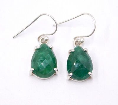 4.30 Gm 925 Sterling Silver Natural Emerald Gemstone Handmade Earring Size 1" in - Image 1 of 4