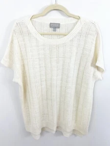 Pure Collection Linen Ivory Pullover Sweater Size 14/16 Short Sleeves Open Knit - Picture 1 of 6